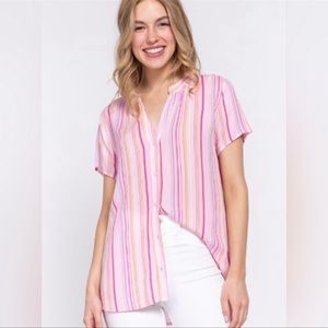 Pink stripe Button down blouse size Medium